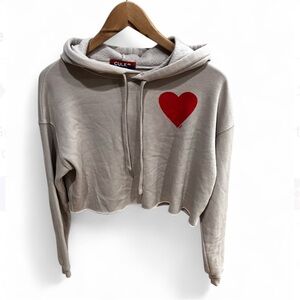 Women's Cream Cropped Hoodie with Red Heart
